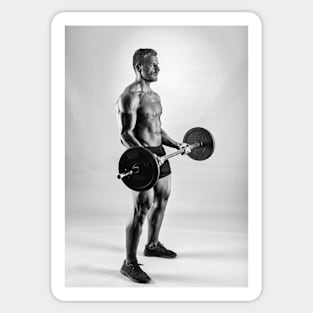 Man doing biceps curl with barbell Sticker